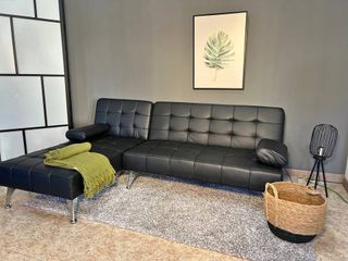 Sofá Cama Chaise Longue Negro Polipiel