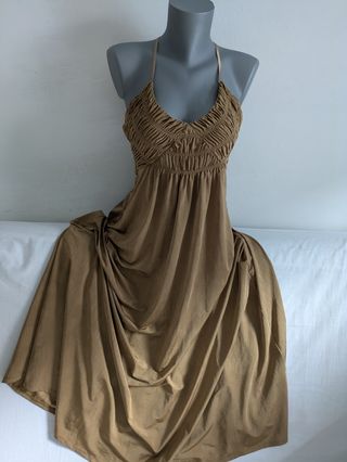 Vestido Zara Dorado Fruncido Fiesta