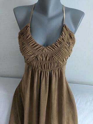 Vestido Zara Dorado Fruncido Fiesta