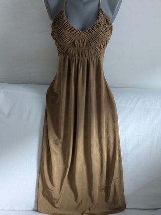 Vestido Zara Dorado Fruncido Fiesta