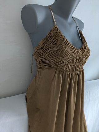Vestido Zara Dorado Fruncido Fiesta
