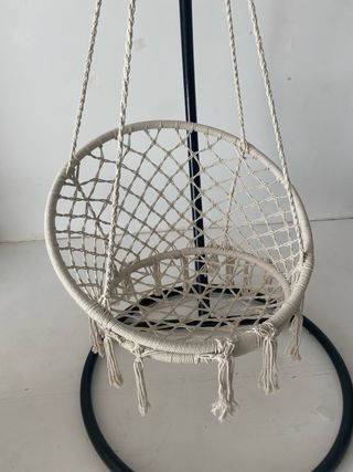 Sillón Colgante Macramé Beige y Negro