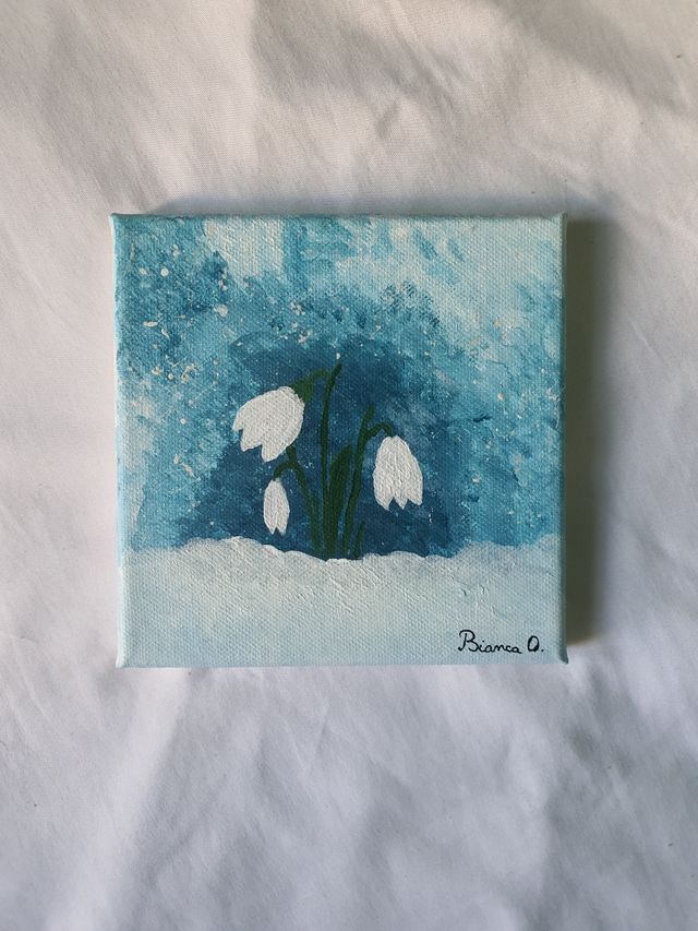 Cuadro de flores en la nieve