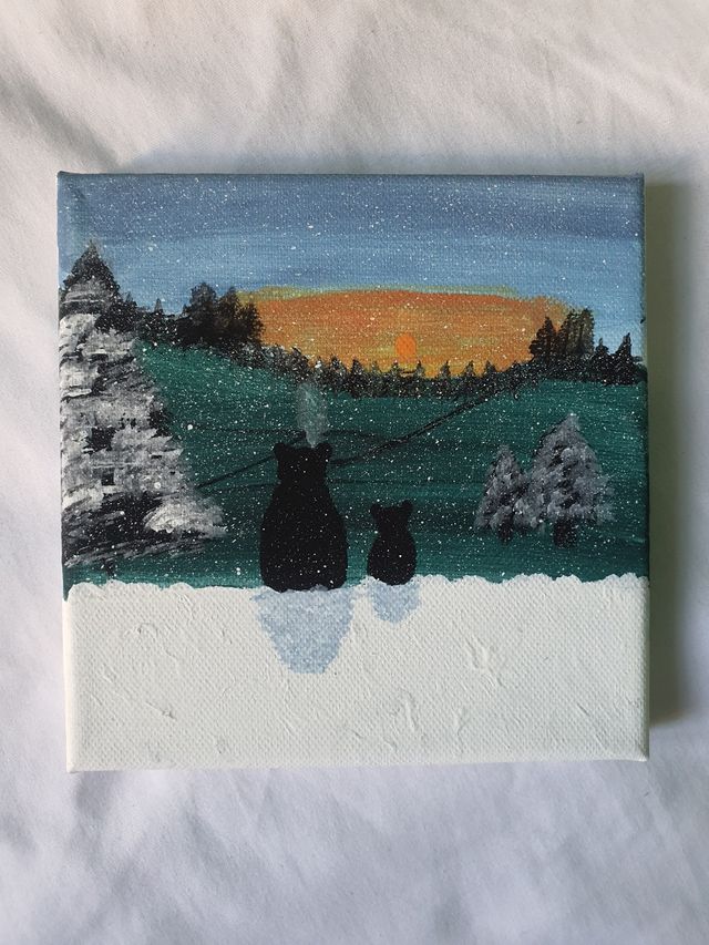 Cuadro paisaje invernal atardecer.  Tamaño pequeño