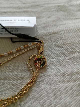 Pulsera doble Bimba y Lola dorada y multicolor