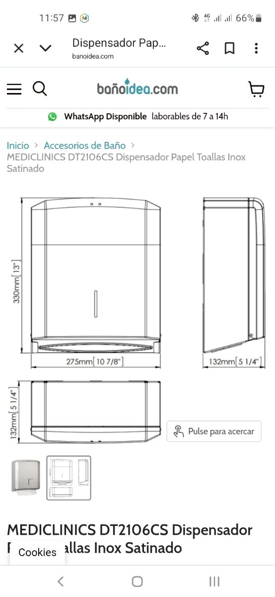 Dispensador Papel Mediclinics Acero Inoxidable