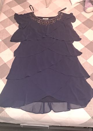 Vestido fiesta azul pedrería El Corte Inglés. 