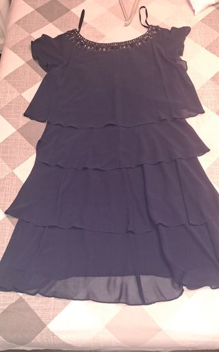 Vestido fiesta azul pedrería El Corte Inglés. 