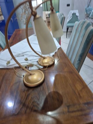 Coppia Lampade Vetro Sabbiato Oro