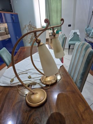 Coppia Lampade Vetro Sabbiato Oro