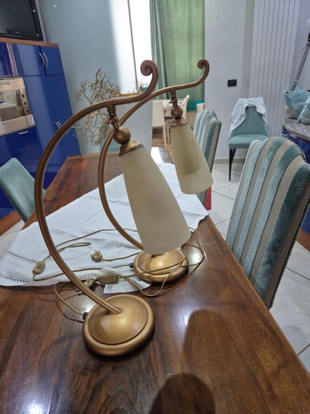 Coppia Lampade Vetro Sabbiato Oro