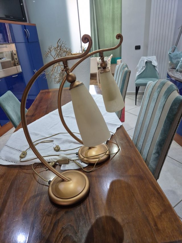 Coppia Lampade Vetro Sabbiato Oro