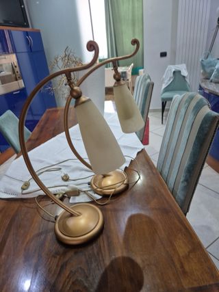 Coppia Lampade Vetro Sabbiato Oro