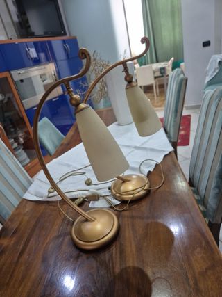 Coppia Lampade Vetro Sabbiato Oro