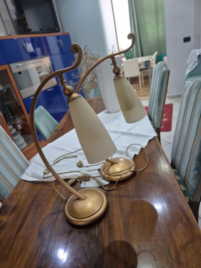 Coppia Lampade Vetro Sabbiato Oro