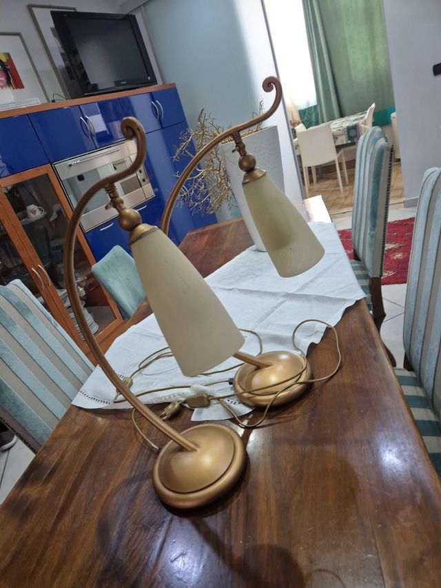 Coppia Lampade Vetro Sabbiato Oro