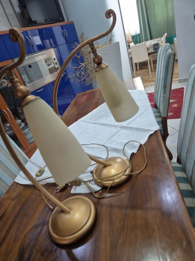 Coppia Lampade Vetro Sabbiato Oro