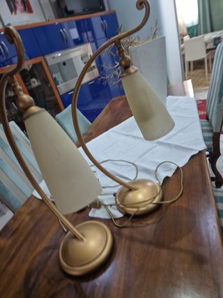 Coppia Lampade Vetro Sabbiato Oro