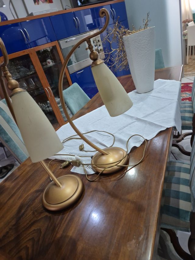 Coppia Lampade Vetro Sabbiato Oro