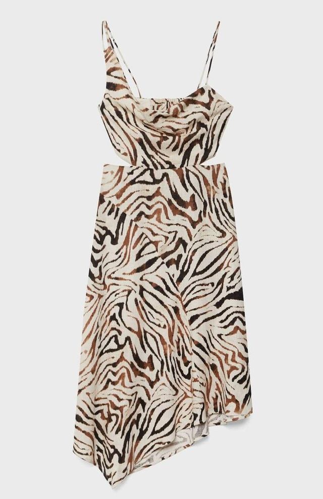Vestido midi asimétrico animal print