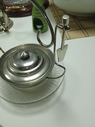 Salsera de cristal y alpaca mantequillera vintage