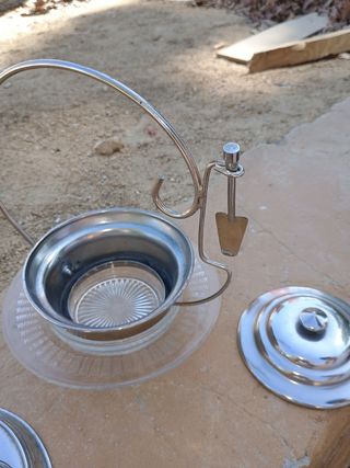 Salsera de cristal y alpaca mantequillera vintage