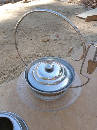 Salsera de cristal y alpaca mantequillera vintage