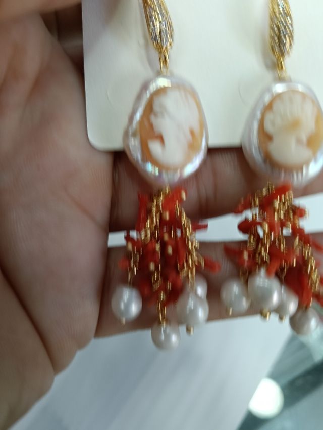 Orecchini Cameo Corallo Perle Oro
