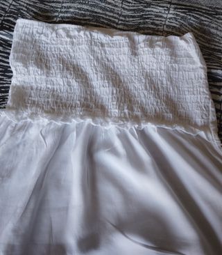 Vestido palabra de honor azul y blanco