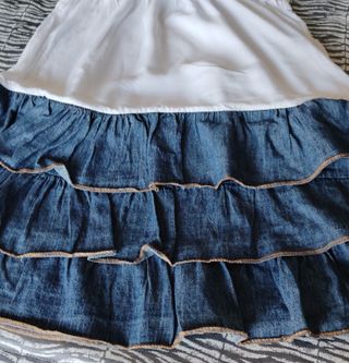 Vestido palabra de honor azul y blanco