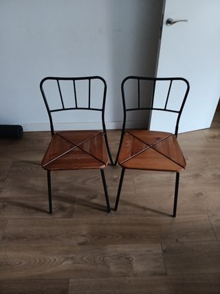 4 Sillas Hierro y Madera Marrón/Negro