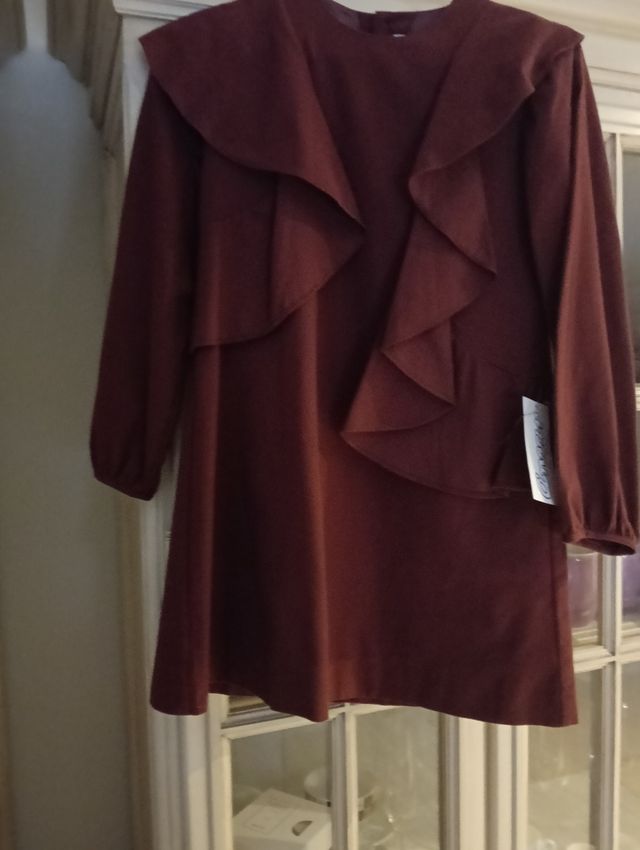 Vestido niña burgundy volantes
