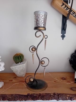 Portacandele decorativo in metallo oro e argento