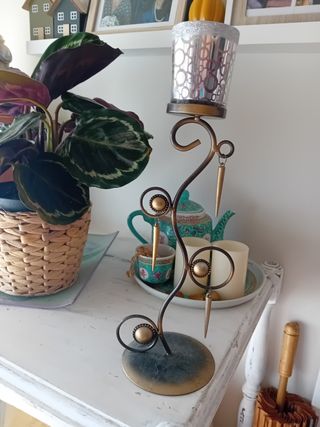 Portacandele decorativo in metallo oro e argento