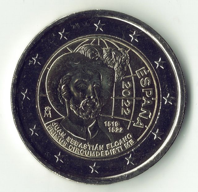 moeda 2 euro Espanha 2022 Juan Sebastián Elcano