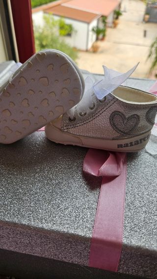 Scarpine neonata glitter con fiocco
