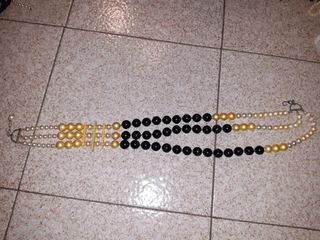 Collana perle nere, oro e avorio