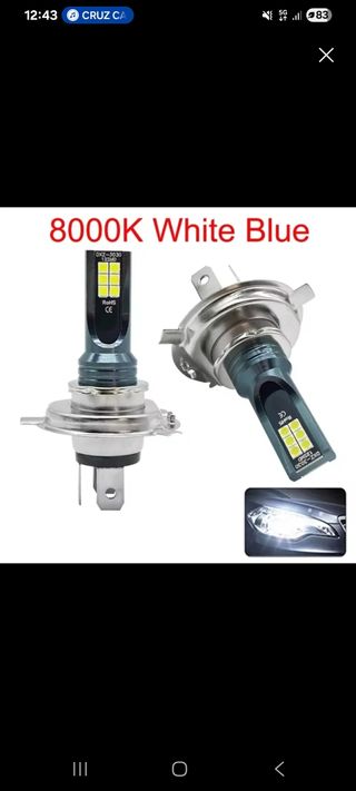 Bombillas LED H4 8000K Blanca Azul Antiniebla