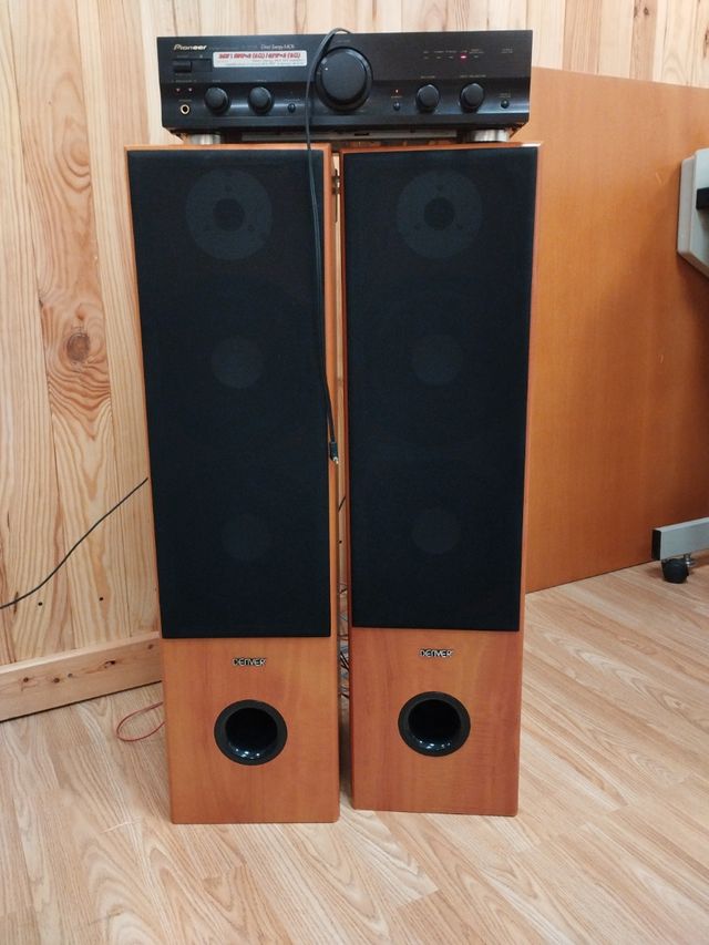 Amplificador y altavoces con conectores