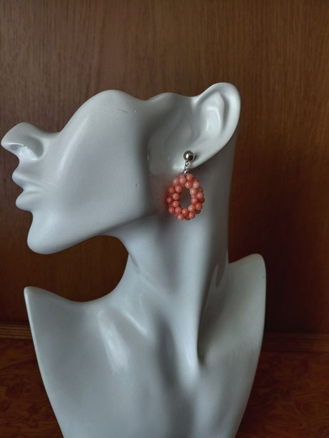 Pendientes de Coral Rosa y plata de ley