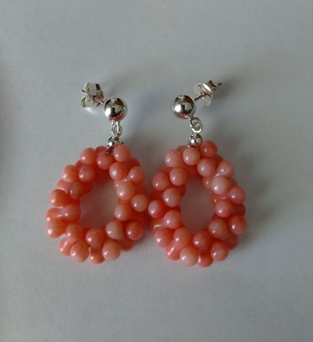 Pendientes de Coral Rosa y plata de ley