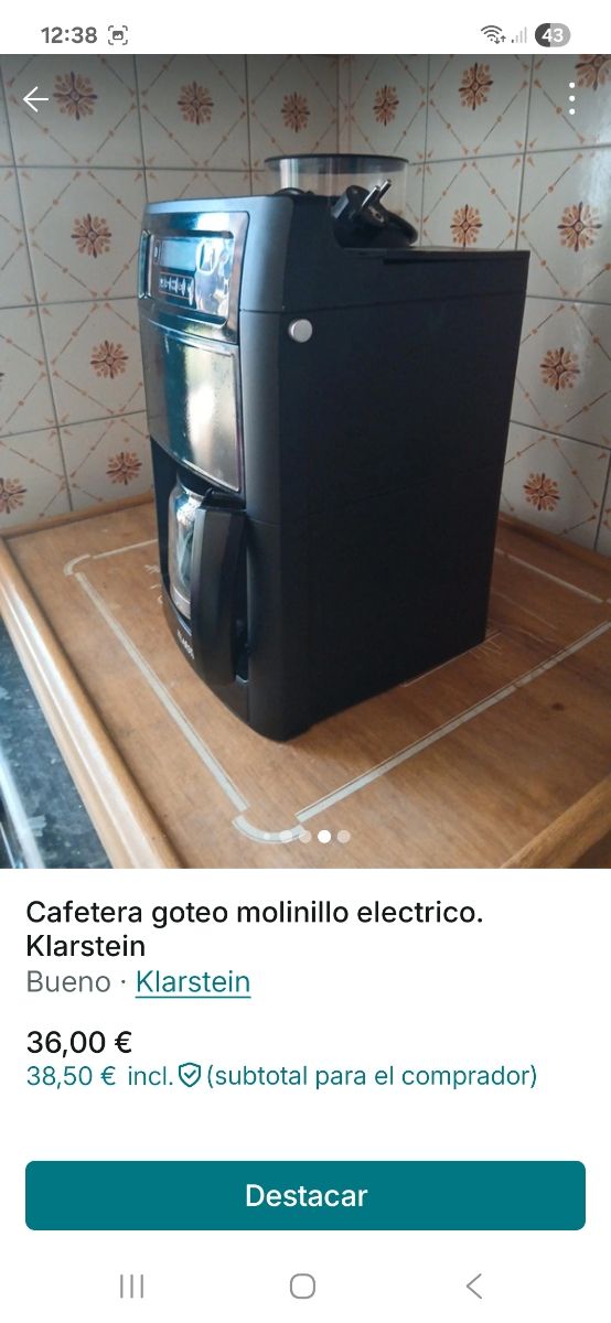 Cafetera Klarstein goteo molinillo eléctrico