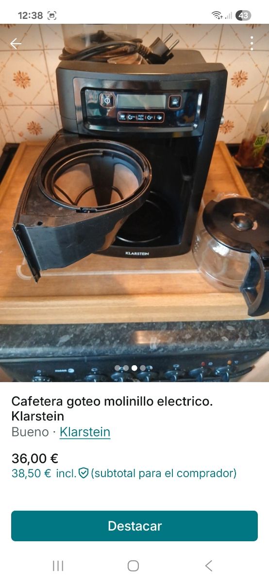 Cafetera Klarstein goteo molinillo eléctrico