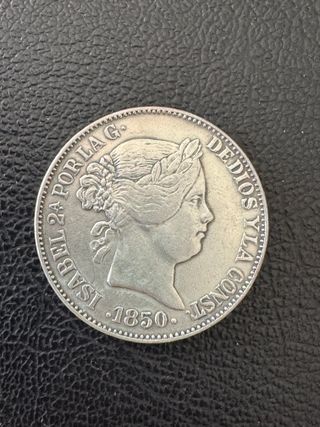 Moneda 20 Reales España 1850 Isabel II