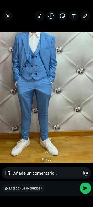 Traje de vestir azul para hombre y niño