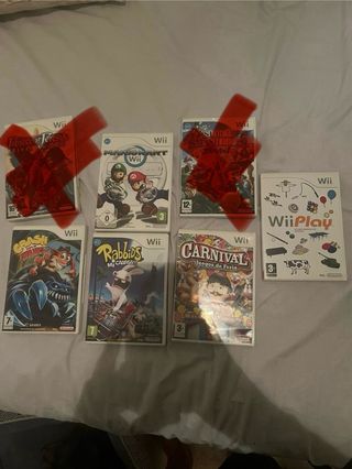 Juegos Wii: Mario Kart, Smash Bros, Rabbids varios