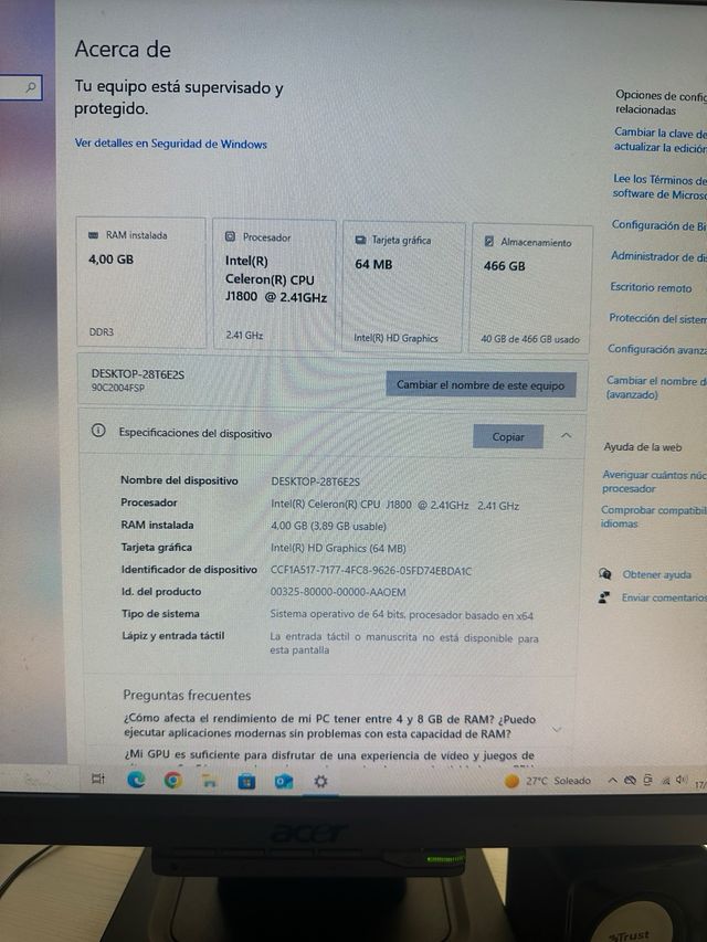 PC Sobremesa Lenovo windows 10