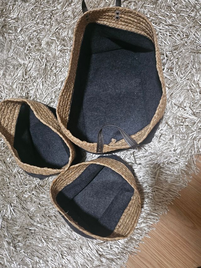 Conjunto de 3 cestos bege e cinza