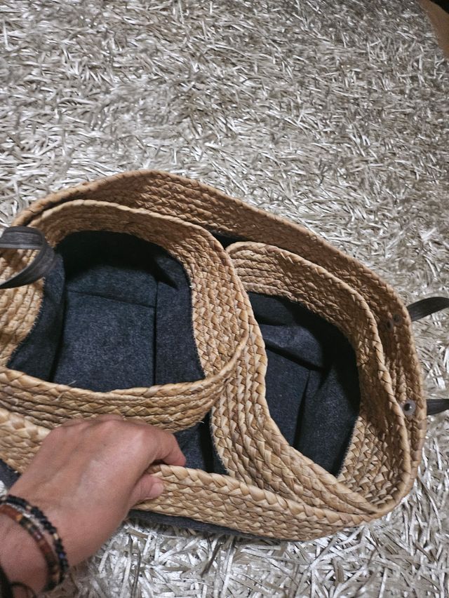 Conjunto de 3 cestos bege e cinza