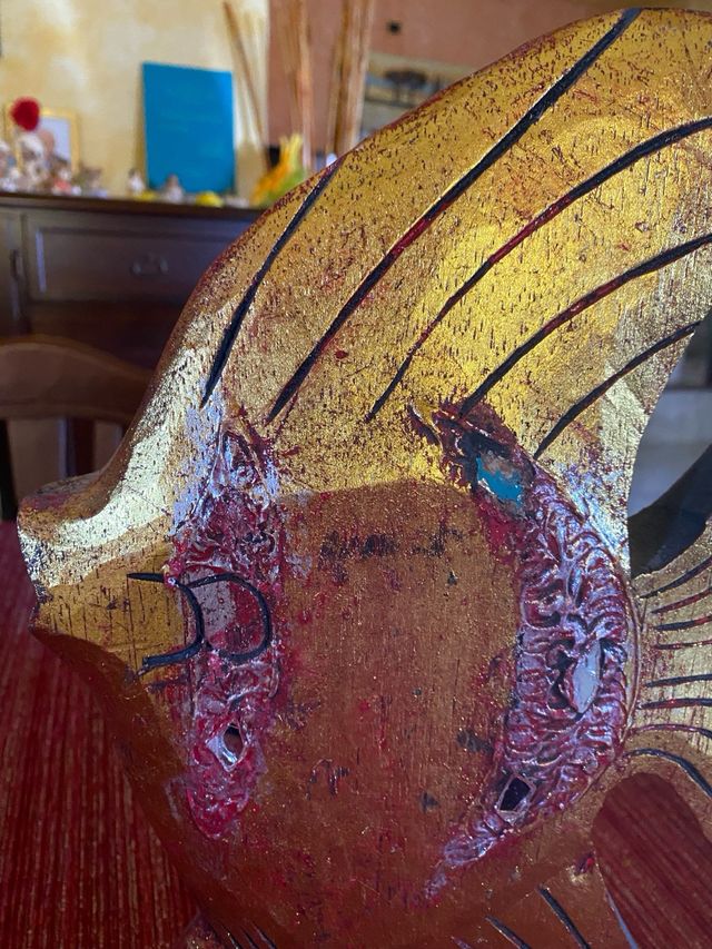 Soprammobile Pesce Legno Dorato